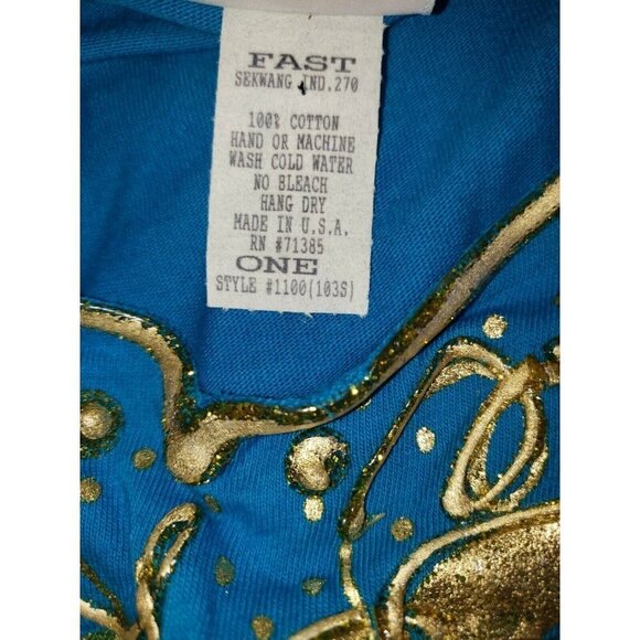 Vintage Knit Top Long Sleeve Blue Puffy Paint Leaves Grapes OS Funky 80s Costume - Picture 4 of 8